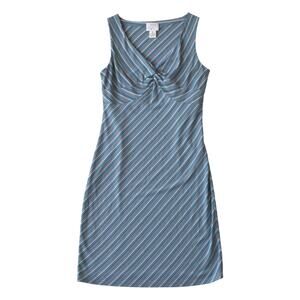 Y2K Ann Taylor LOFT Petite Blue Stripe Twist Front Dress 6P
